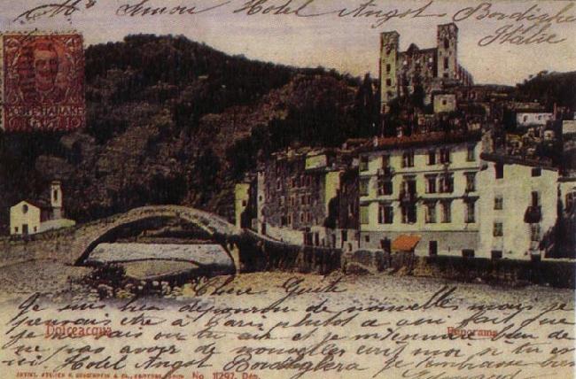 Pierre Renoir View at Dolce Acqua with the Borgho Antico the bridge over the Nervia and the Doria Castle Postcard